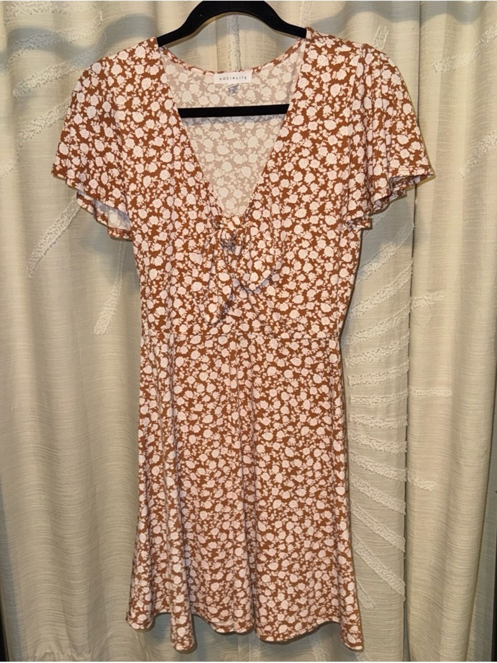 Socialite Rust-Brown Floral Tie-Front Mini Dress